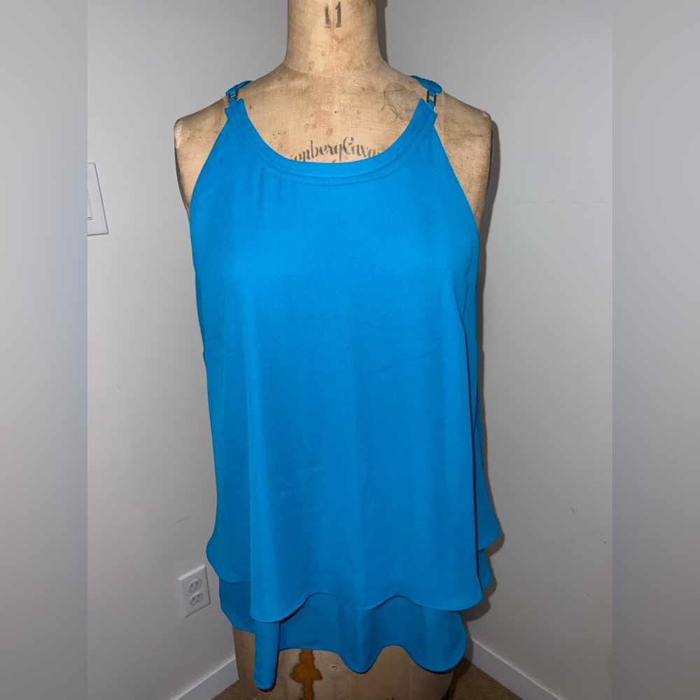Worthington Bright Turquoise Layered Halter Tank